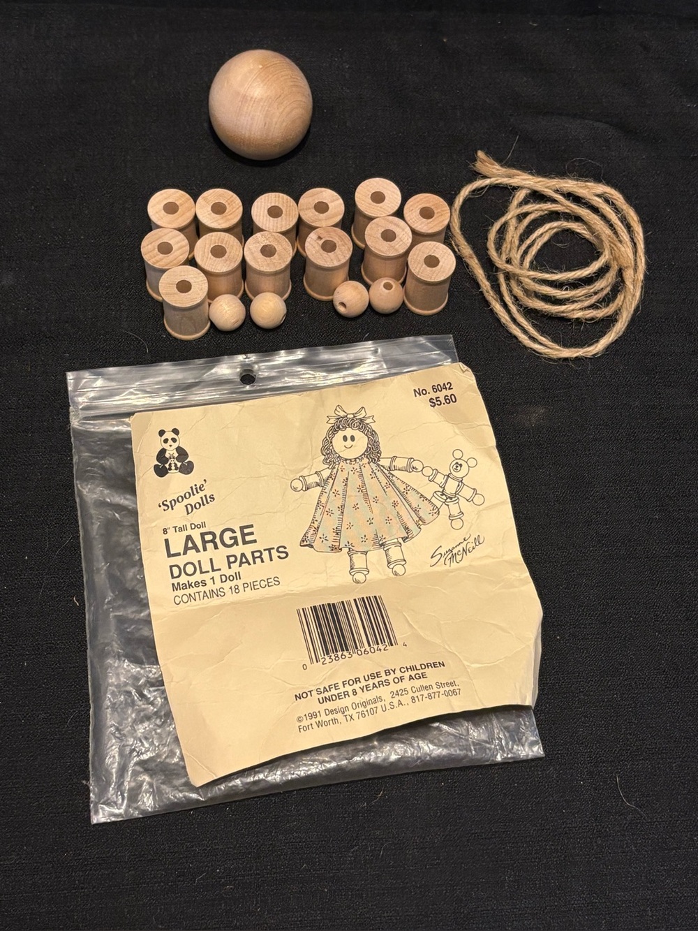 Vintage 1991 Spoolie Dolls Large Doll Parts Kit Suzanne McNeill No 6042 18pc 8in